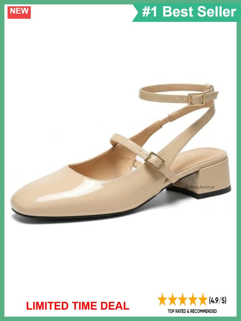 Faux Leather Square Toe Mary Jane Pumps Chunky Low Heels Ankle Strap Slingback